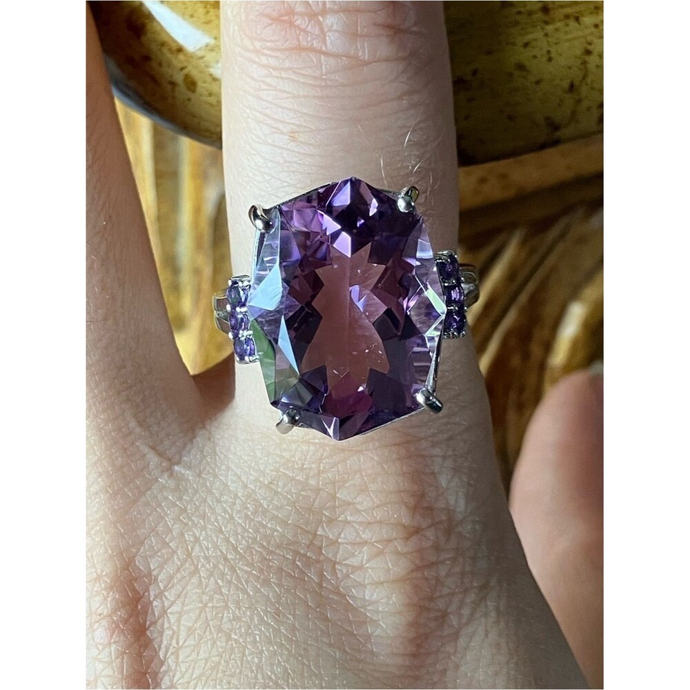 Rose De France Amethyst Sterling Silver Cocktail Ring Size 9